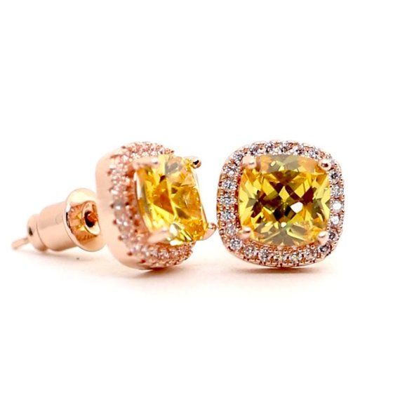 925S 14kt Rose Gold Dipped Yellow Topaz Earrings - Picture 4 of 7
